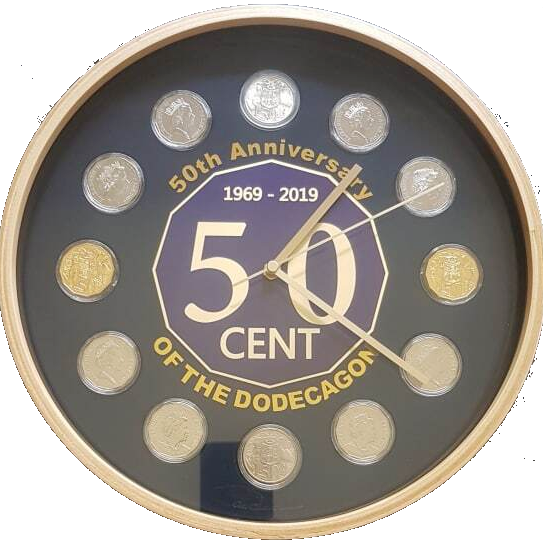 <b>Coin Clock Dodecagon 50c Changeover 1969-2019 50th Anniversary </b>