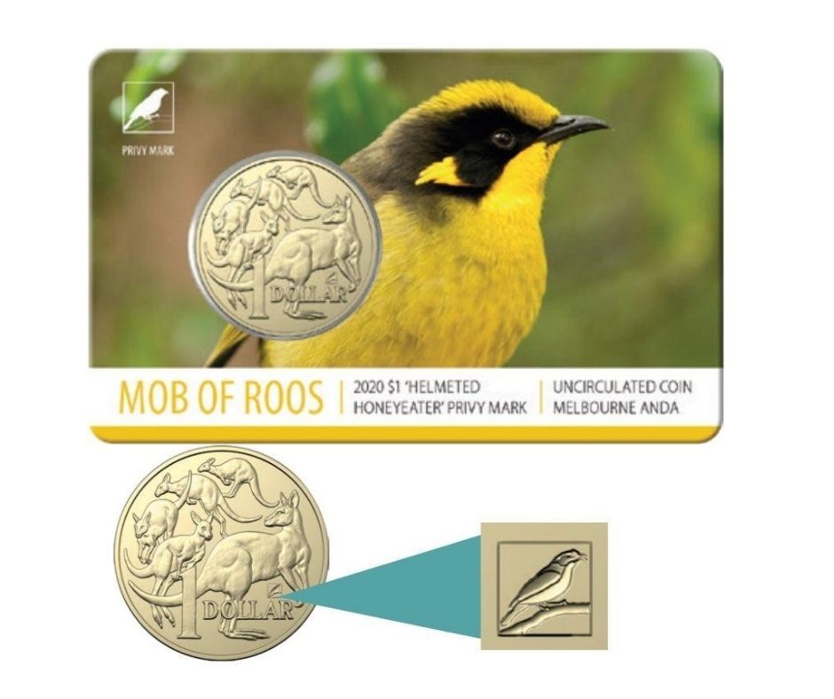 <b>2020 $1 Helmeted Honeyeater Privy Mark ANDA Mob of Roos</b>