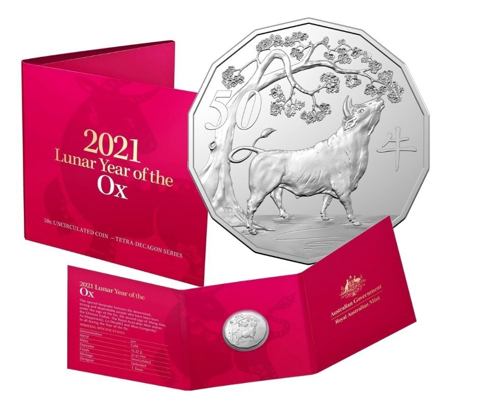 <b>2021 50c Year of the Ox Tetra-decagon Uncirculated Coin</b>