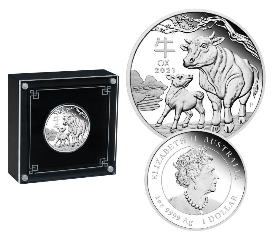 2021 Australia $1 Lunar Year of the Ox High Relief 1 oz Silver Coin 3,888 Made