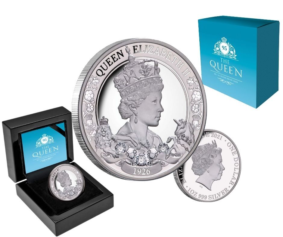 <b>2021 $1 Queen Elizabeth II 95th Birthday 1oz Silver Proof Coin</b>
