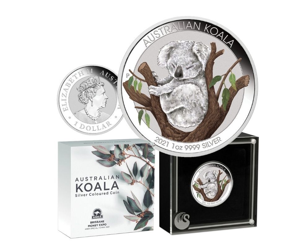 2021 1 Australian Koala 1 Oz Coloured Silver BU Coin ANDA Brisbane