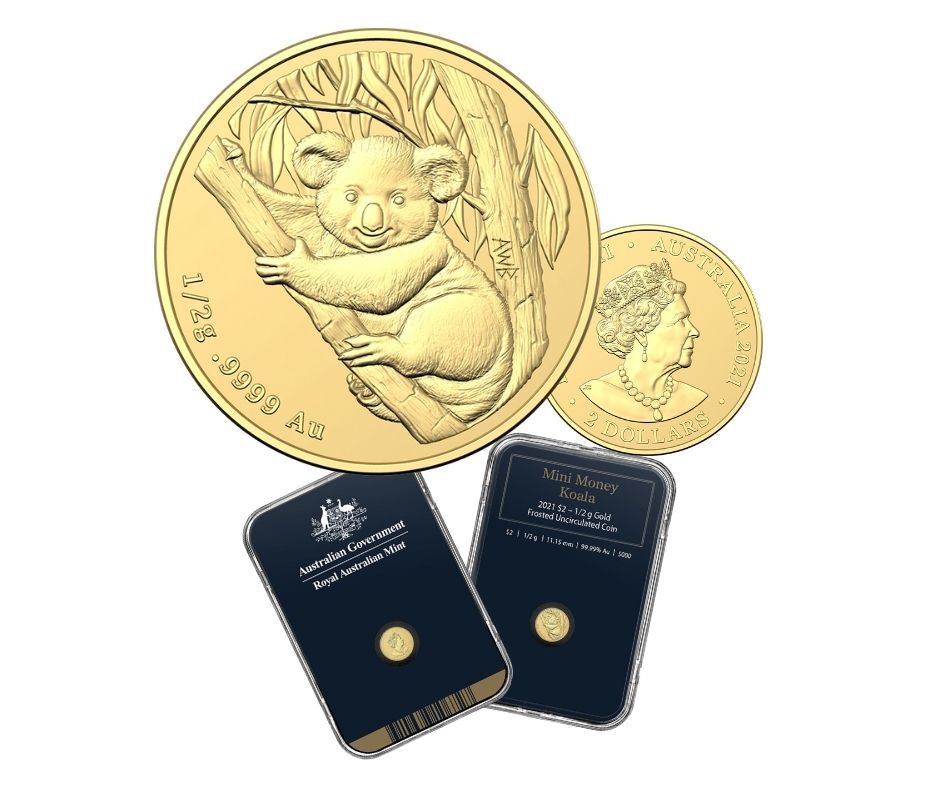 <b>2021 $2 0.5g Mini Koala Gold Frosted Uncirculated Coin</b>
