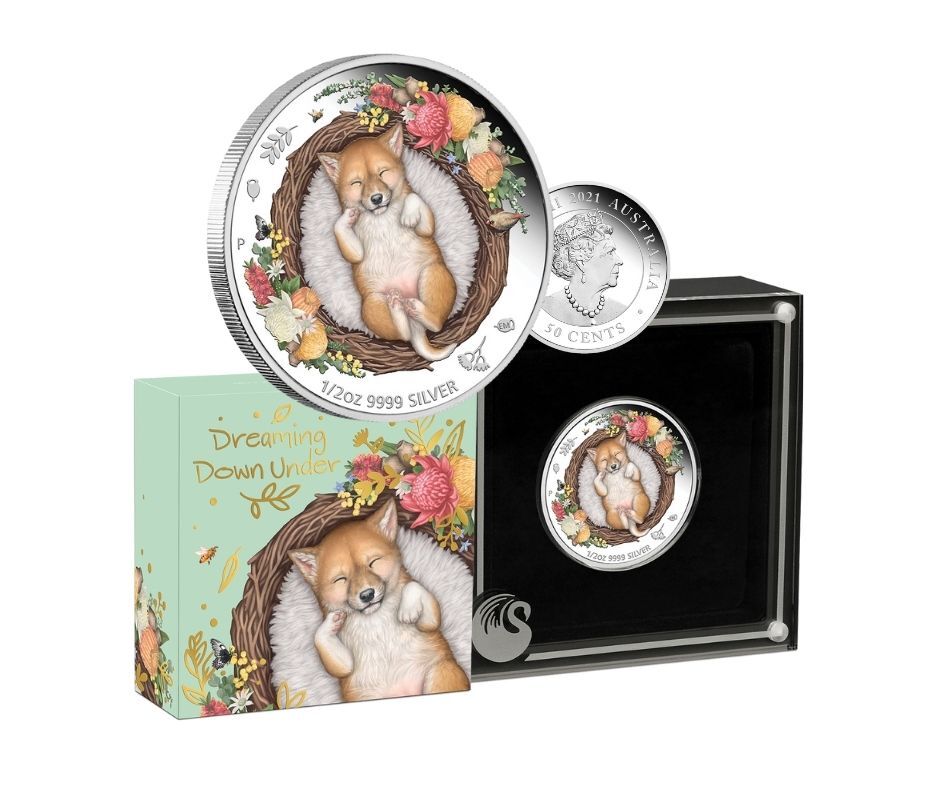 <b>2021 50c Dreaming Dingo 1/2 Oz Silver Coloured Proof Coin</b>