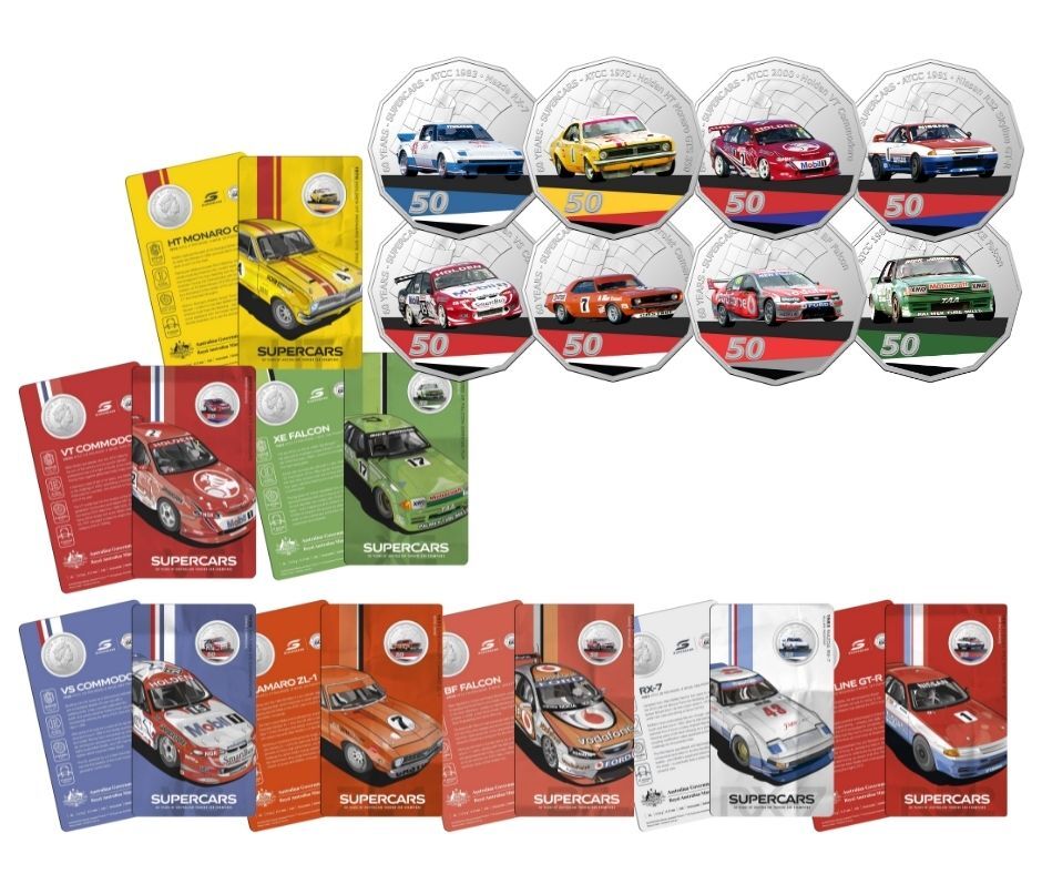 <b>2020 V8 Supercars 60th Anniversary 8 x 50c Coin Collection</b>