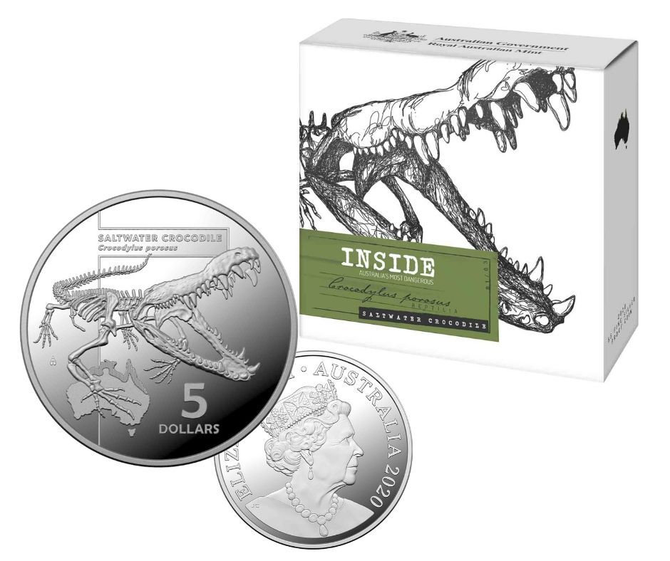 2020 $5 Saltwater Crocodile - Inside Australias Most Dangerous 1 Oz Fine Silver Proof Coin<br>
