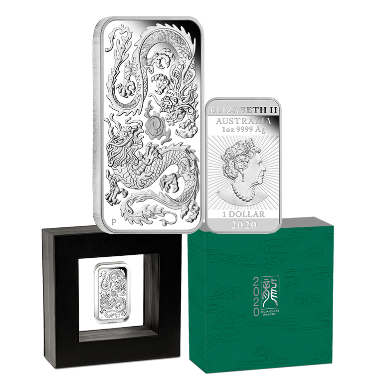 <b>2020 $1 Dragon 1 Oz Silver Proof Rectangular Coin</b>