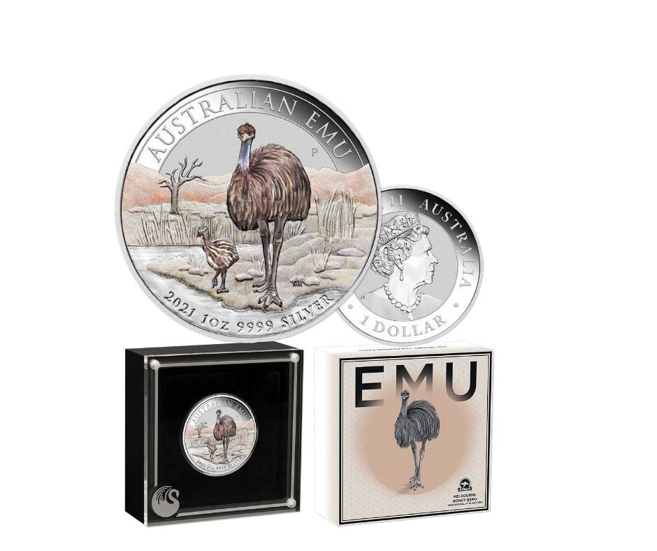 <b>2021 Australian EMU 1oz Silver Coloured Coin ANDA MELBOURNE MONEY EXPO</b>