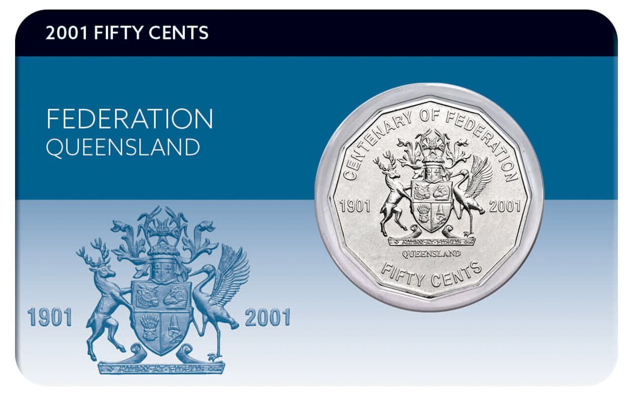 2001 Australia Centenary Of Federation 50c Coin – Coat Of Arms, Cupro Nickel, Extremely Fine