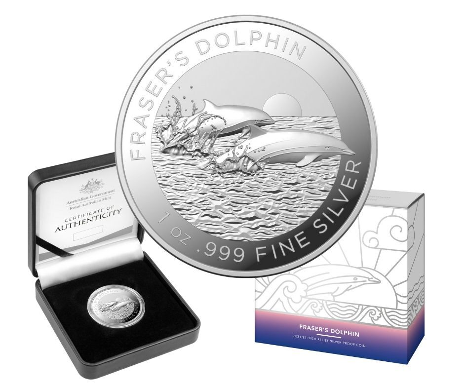 <b>2021 $5 Fraser s Dolphin High Relief Silver Proof</b><br>