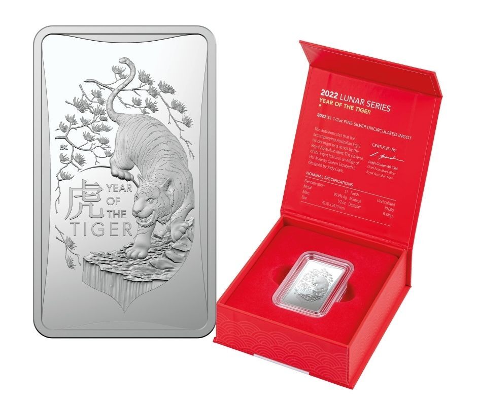 <b>2022 $1 Lunar Year of the Tiger 1/2oz Silver Ingot Frosted UNC</b>