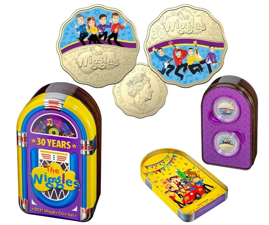 <b style="font-size: 18px;">2021 30c Thirty Years of the Wiggles Scalloped Two Coin Set UNC</b>