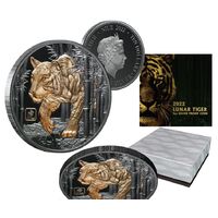 2022 $10 Lunar Year of the Tiger 5oz Silver Gold-Gilded Black Proof Coin