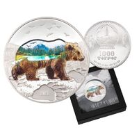2021 Into the Wild Bear 1000 Togrog Coloured 2oz Silver Ultra-High Relief Proof Coin