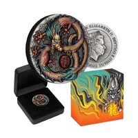 2022 Dragon 2oz Silver Coloured Antiqued Coin