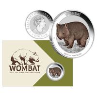 2022 $1 Australian Wombat Coloured 1oz Silver BU Coin in Card