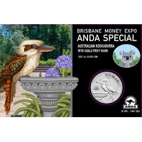 2022 Australian Kookaburra with Koala Privy 1oz Coloured Silver - Brisbane ANDA Money Expo