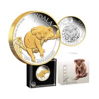2022 $3 Australian Koala 15th Anniversary Gold-Gilded 3oz Silver Proof 