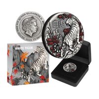 2022 $2 White Tiger 2oz Silver Antiqued Coloured Coin