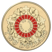 2015 coloured $2 Red ANZAC Lest We Forget Circulated