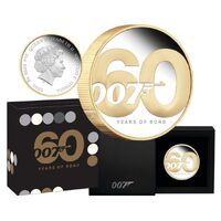 2022 60 Years of Bond 2oz Silver Proof Gilded Coin