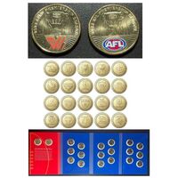 2 x AFL $1 Coloured Coins + 2023 $1 AFL 20 Coin Collection: 18 x Teams $1 Uncirculated Set In Pop In Folder