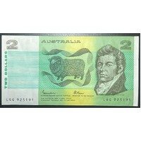 Last Prefix Australian $2 Paper Banknote Johnston/Fraser Signature EF Condition LQG925191
