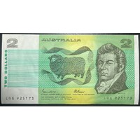 Last Prefix Australian $2 Paper Banknote Johnston/Fraser Signature EF Condition LQG925173