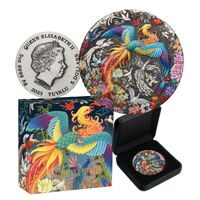 2023 $5 Phoenix and Birds 5oz Silver Antiqued Coloured Coin	