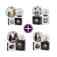 Complete 50p Star Wars Four Coin Set Silver Proof Coloured Coins Combo