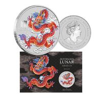 2024 Australian Lunar Series III Year of the Dragon Red 1oz Silver Coloured Coin in Card
