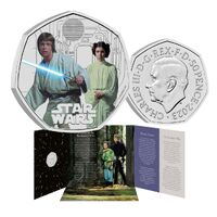 2023 50p Star Wars Luke Skywalker and Princess Leia Coloured BUNC