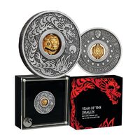 2024 Year of the Dragon Rotating Charm 1oz Silver Antiqued Coin