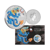 2024 $1 Blue Dragon - Perth Stamp & Coin Show Coloured 1oz Silver Brilliant Uncirculated Coin 