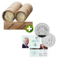 2024 $2 King Charles III Effigy Mint Roll Non Premium + 2023 £5 King Charles III 75th Birthday PNC COMBO