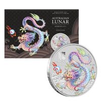 2024 $1 ANDA Brisbane Money Expo Perth Mint Australian Lunar Series III- Year of the Dragon (White)1oz Silver Coloured Coin