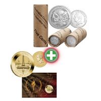 2024 5c King Charles III Uncirculated Non-Premium Mint Roll + 2024 $1 ANZAC Day Coin in Card COMBO
