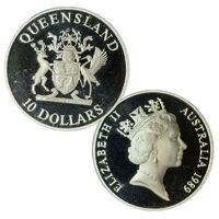 1989 $10 Queensland Silver Proof Coin in 2x2 Flip