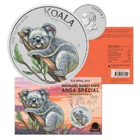 2025 $1 Koala Brisbane ANDA Money Expo Coloured 1 oz Silver Coin In Card