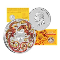 2025 Double Phoenix - Chinese Myths and Legends 1oz Silver Coloured Coin in Card