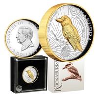  2025 Australian Kookaburra 2oz Silver Proof High Relief Gilded Coin