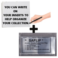 SAFLIP Double Pocket 2.5 x 2.5 inch Coin Flips + Inserts Pack of 50 Combo 