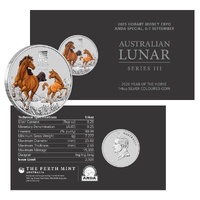  2025 25c Hobart Money Expo 2026 Australian Lunar Series III  Year of The Horse 1/4 oz Silver Coloured Coin