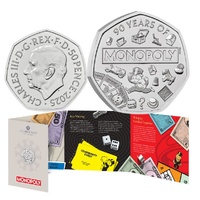 2025 50p Monopoly 90th Anniversary Brilliant Uncirculated Coin