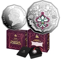 2025 50c Christmas Festive Floral Coloured Fine Silver Proof Coin