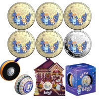  Bluey Christmas Combo 2025 $1 Bluey Christmas Decoration Colour Silver Proof Coin + 5 x Uncirculated Bluey $1 Christmas Decoration Coins