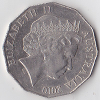 2010 50c Upset/Rotation Error Coat Of Arms 2 O'clock Rotation - Circulated Condition