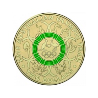 2016 $2 Green Olympic Ring - Rio Olympics Coloured Coin Worn/Circulated Condition