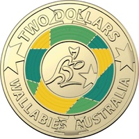 2019 Wallabies $2 Coloured Coin Circulated in 2x2