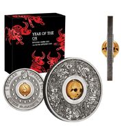2021 Year of the Ox Rotating Charm 1oz Silver Antiqued Coin